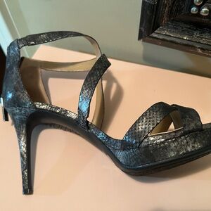 BCBG Elegant GRAY METALLIC Strappy Heels